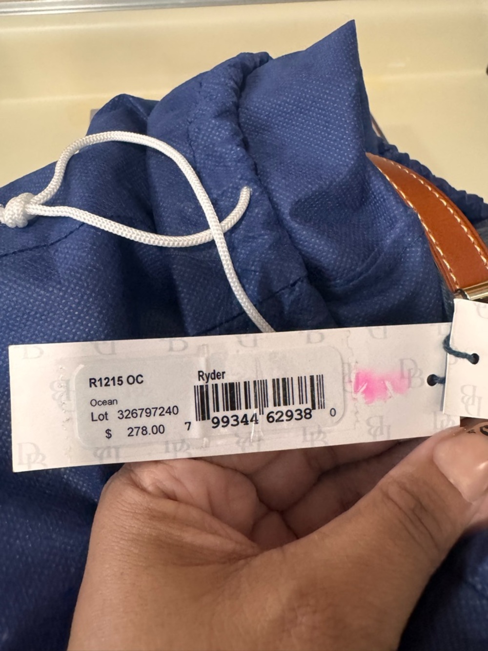 Dooney & Bourke Blue Pebbled Leather Tote with Brown Trim - Picture 3 of 11